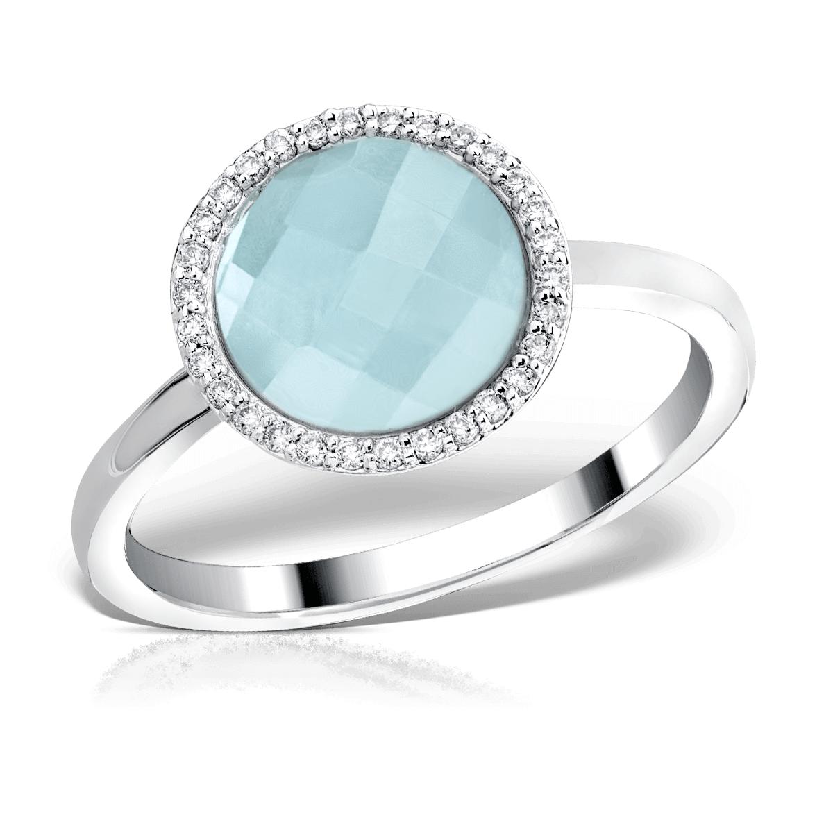 18K white gold ring with 3.52ct light blue topaz and 0.112ct diamonds